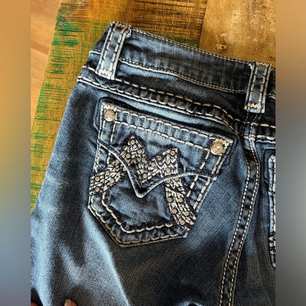 Miss Me Rhinestone Flap Pocket Signature Bootcut Jeans